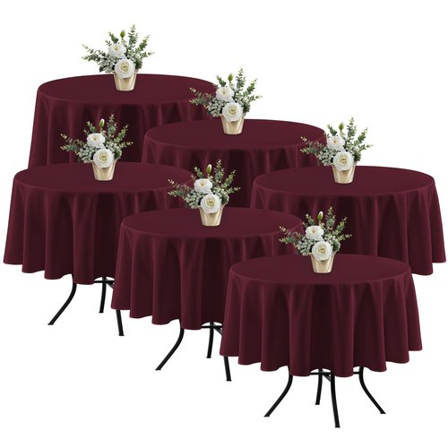 Fitable 6 Pack Burgundy Round Table Clothes - 70 Inches in Diameter - Stain Resistant and Washable Tablecloths, Polyester Fabric Table Covers for Wedding, Party, Banquet, Gathering