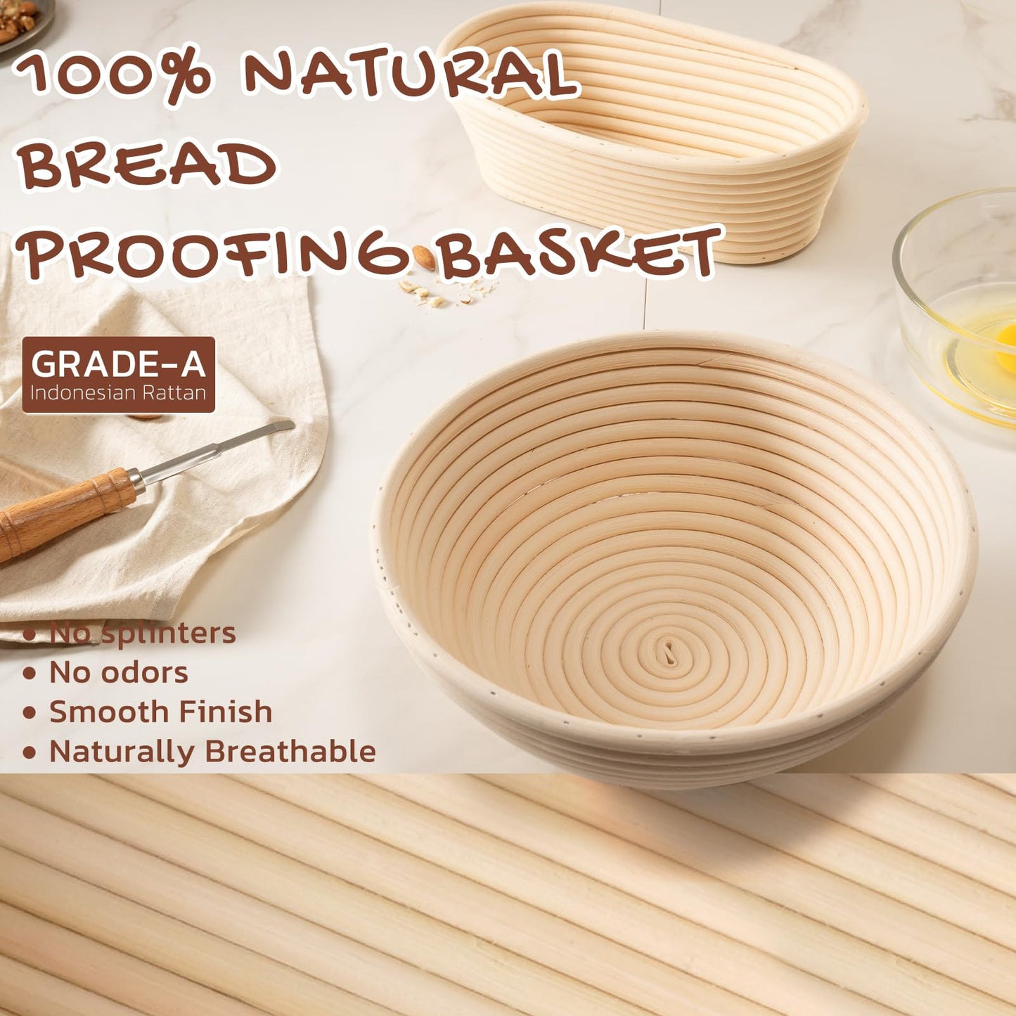 Astercook Sourdough Starter Kit with Round & Oval Banneton Bread Proofing Basket, Bread Sling, Starter Jar, Dough Whisk, Scrapers, Stencils, Cooling Rack & Bag Complete Sourdough Bread Baking Supplies