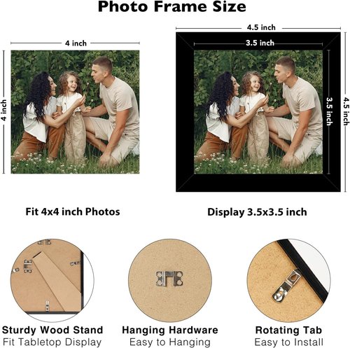 JCJMY 12-Pack 4x4 Picture Frames - Lightweight Collage Wall Decor for Tabletop & Wall, Black