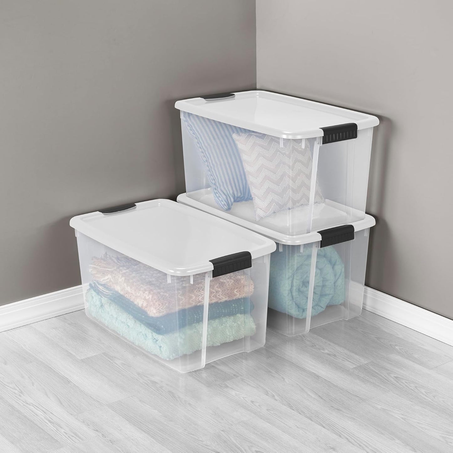 Sterilite 70 Quart Ultra Latch Storage Box - 8-Pack Clear Organizers with Latching Lids for Home & Garage