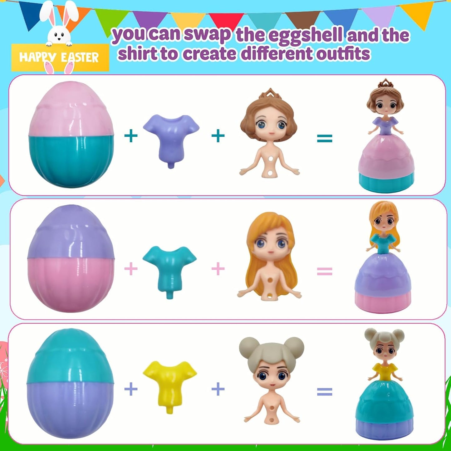 NICENINE Easter Eggs for Kids - 12 Piece Prefilled Princess Eggs | Perfect Goodie Bag Stuffers for Ages 3+