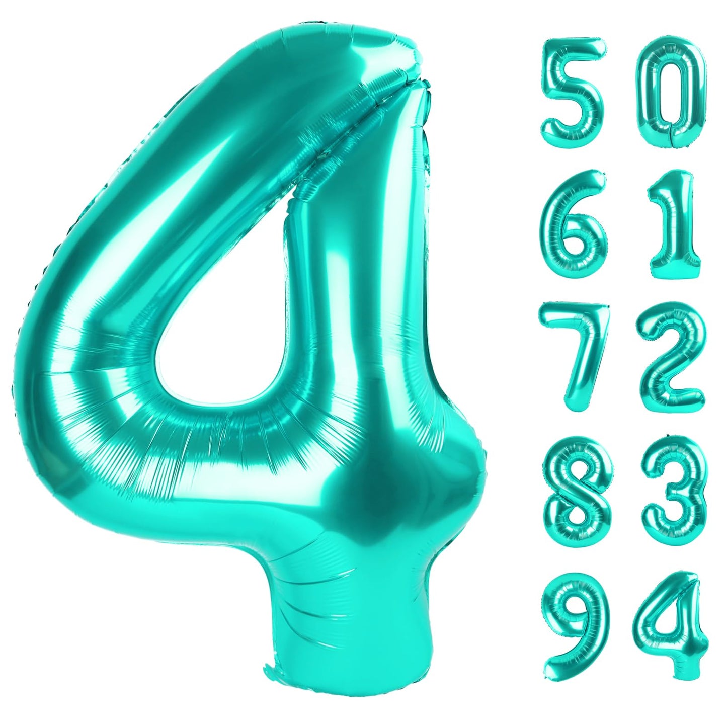 Teal Blue 4 Balloon, Number Balloons 40 Inch, 4th Birthday Decorations for Girls Four Large Numbers for Party Decor, Number 4 Balloon