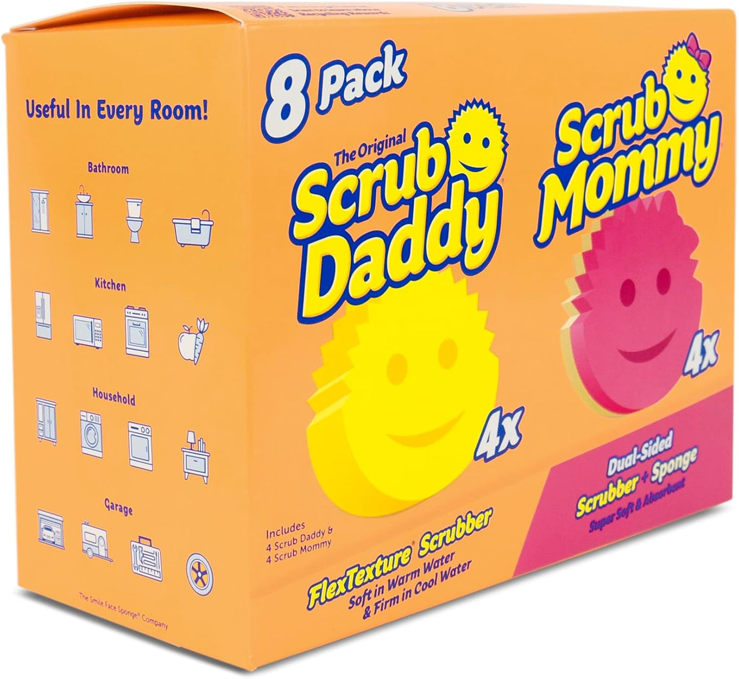 Scrub Daddy 8-Pack Sponges | Scratch-Free Kitchen Cleaning & Multipurpose Use - BPA Free, Stain & Odor Resistant