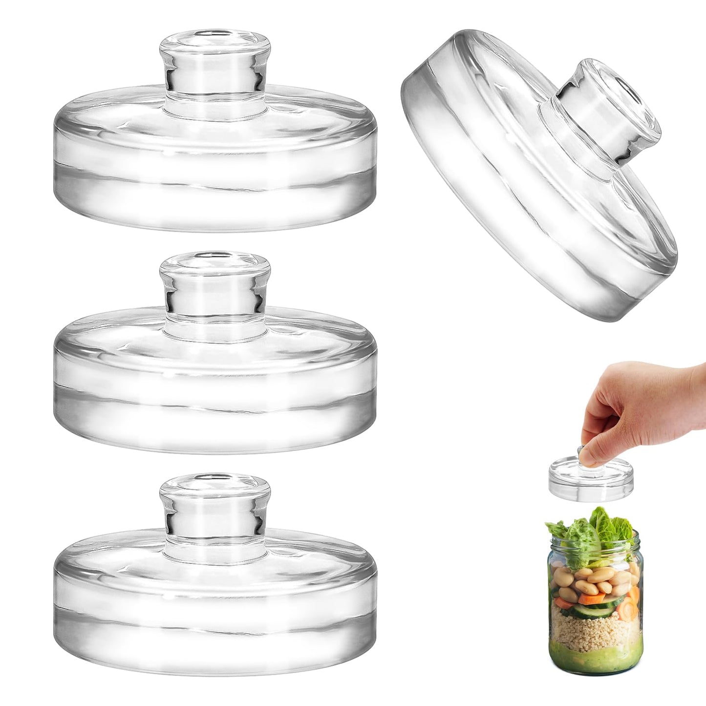 4Pcs Fermentation Glass Weights with Easy Grip Handles, Clear Canning Weights and Pickling Glass Weight for Wide Mouth Mason Jars, Fermenting Kit, Kimchi, Sauerkraut (4)