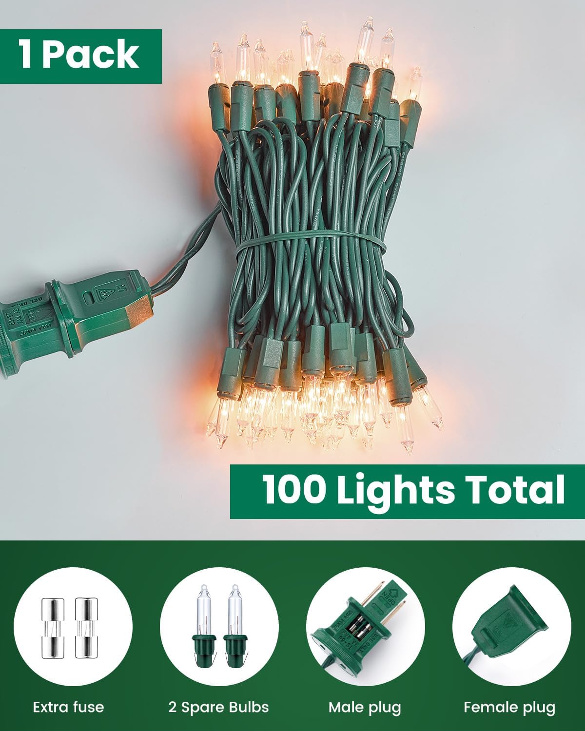 Minetom Clear Christmas String Lights - 100 Count | 20 Feet Indoor Mini Lights for Festive Decor