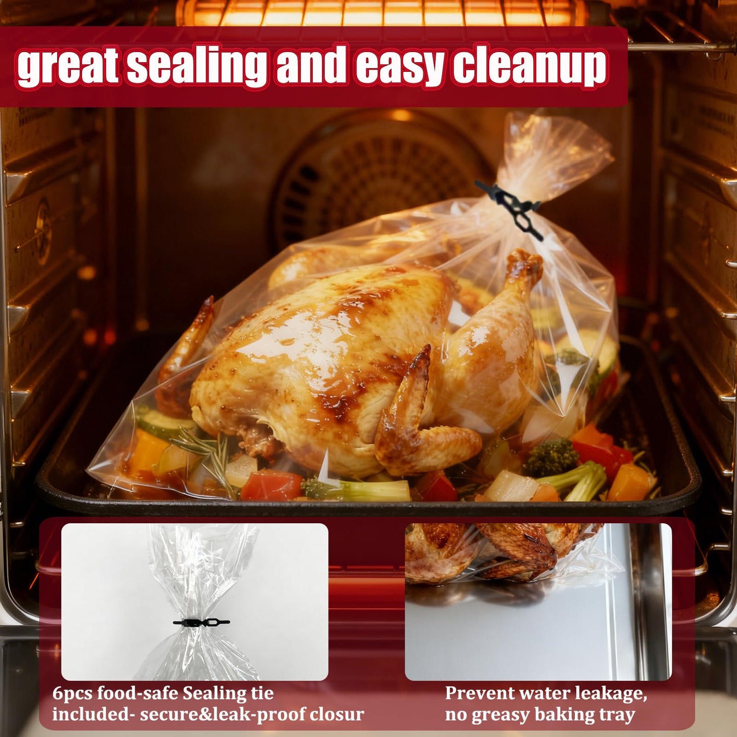 Turkey Oven Bags,Large Size 17’’ x 22’’, Oven Bags for Roasting, Turkey Bags Roasting Chicken, Meat & Fish Multi Purpose Cooking Bags, 12 Counts