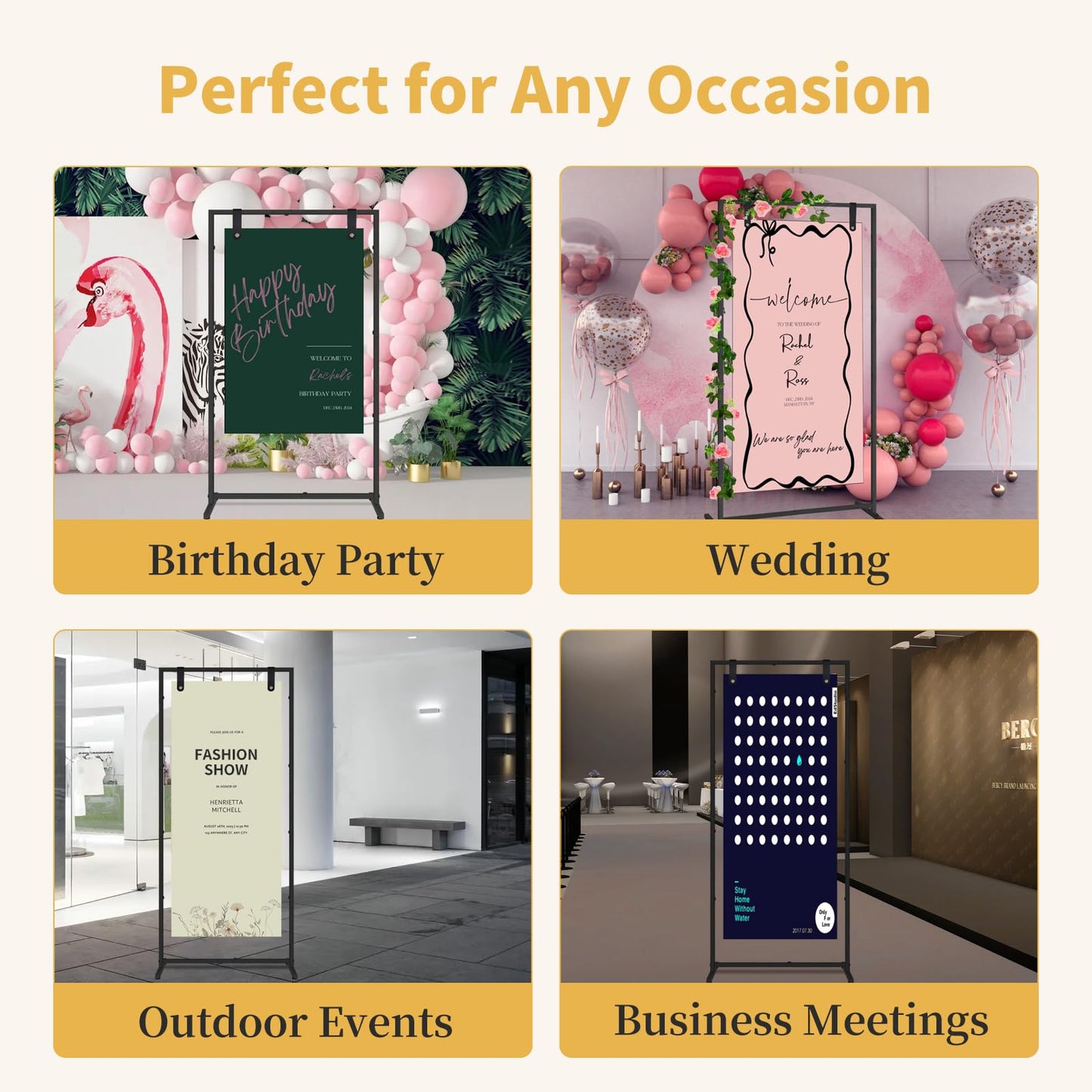 Gawicpy Wedding Sign Stand -3 Colors, Adjustable Gold Sign Stand | Fabric Display, Wedding Welcome Sign Stand, Indoor/Outdoor Display Stand (Black)