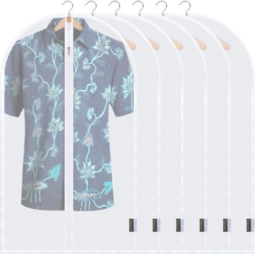 BALEINE 40'' Translucent Garment Bags - 6 Pack PEVA Dress Storage for Closet Clothes & Coats | White