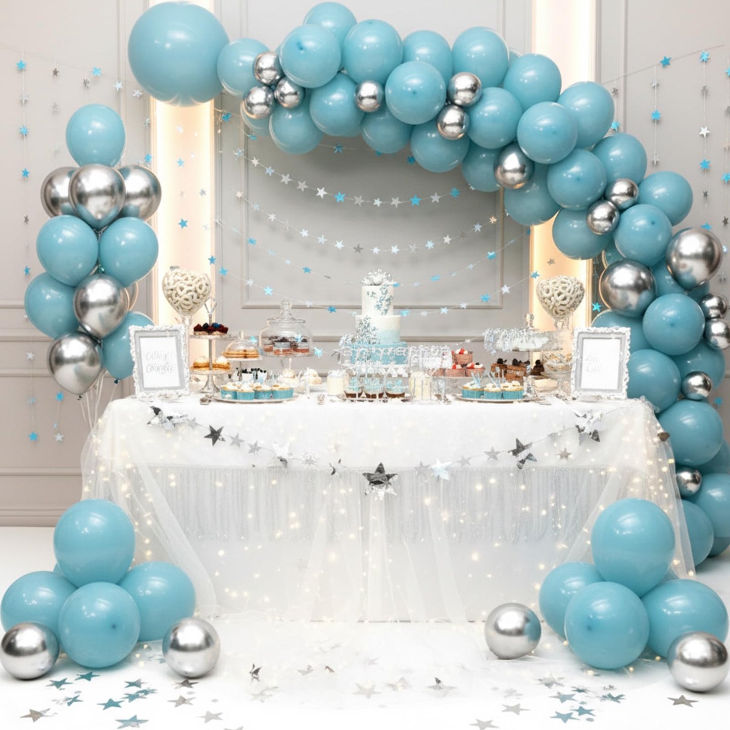 RUBFAC 129pcs Dusty Blue Balloons Different Sizes 18 12 10 5 Inch Latex Haze Blue Balloon Garland Arch for Party Decoration Birthday Wedding Engagements Anniversary Baby Shower Party Supplies