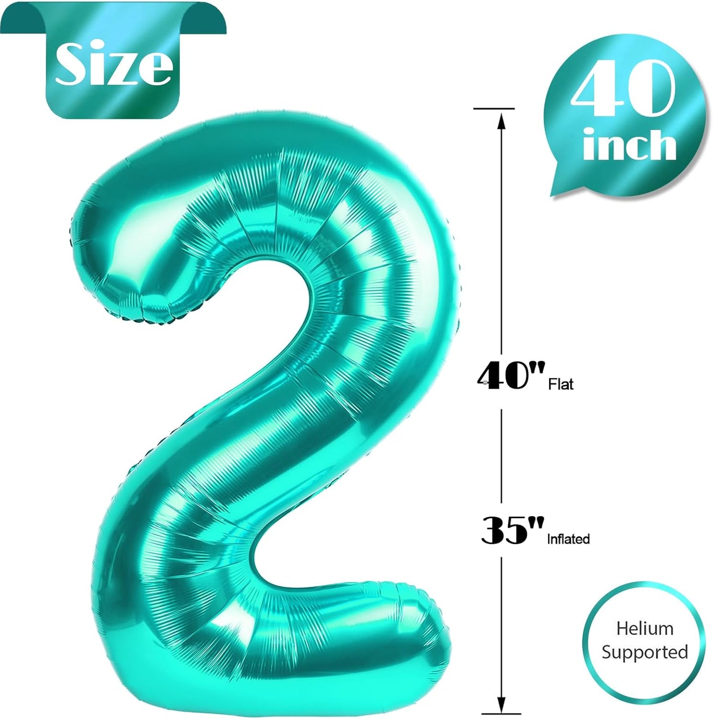 Number 2 Balloon by [Brand Name] - 40 Inch Teal Blue Birthday Decoration for Second Birthday Party