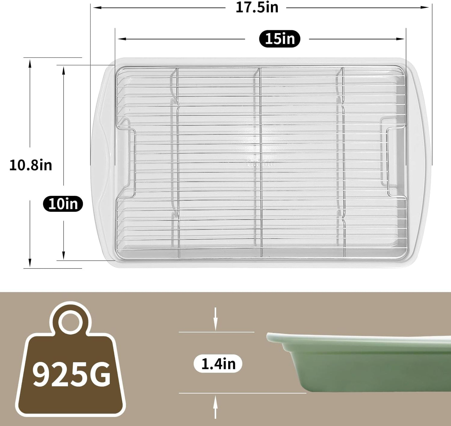 Nonstick Crisp Baking Tray - Ceramic Coating Jelly Roll Cookie Sheet Pan | 15x10, Oven Safe 550°F, PTFE & PFOA Free, Pistachio Green