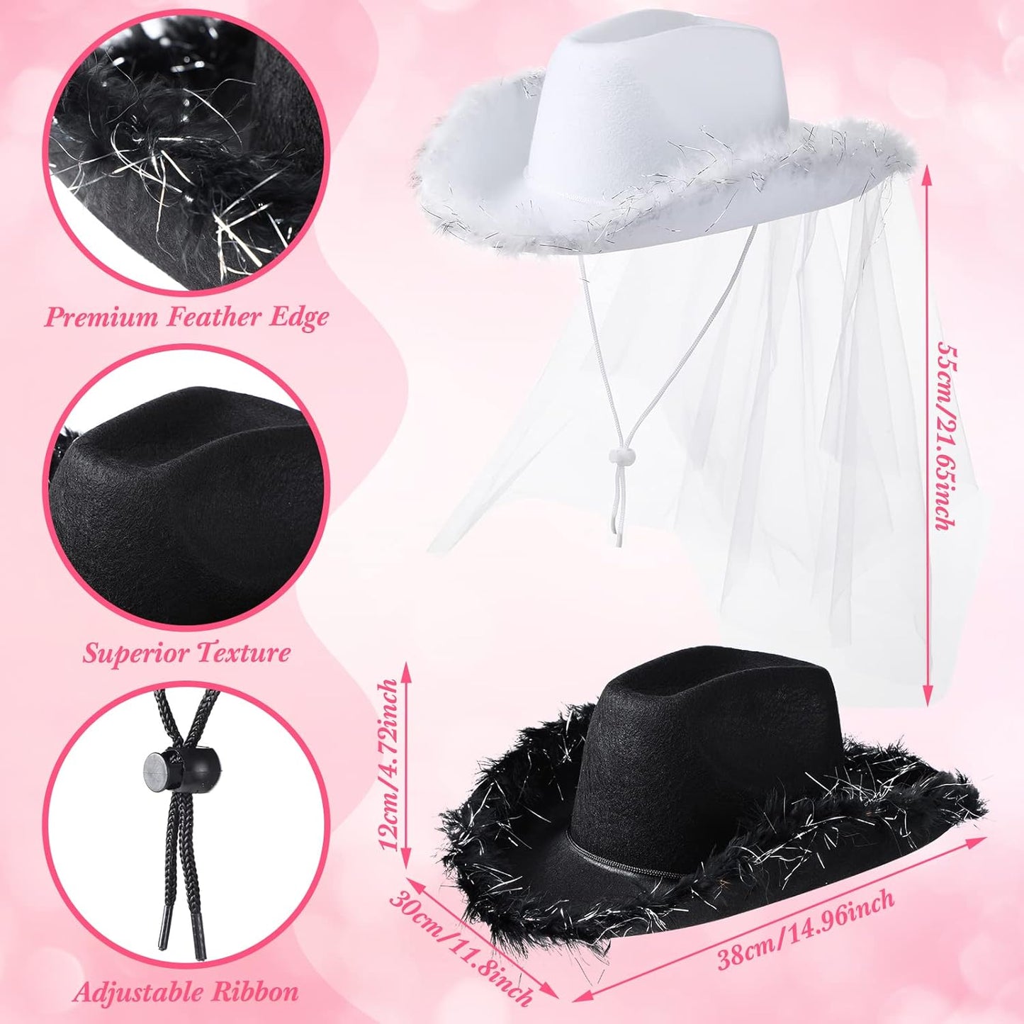 Unittype 12 Pcs Women Cowgirl Cowboy Hats Bachelorette Cowboy Hats for Bridal Shower Wedding Engagement Halloween Cosplay