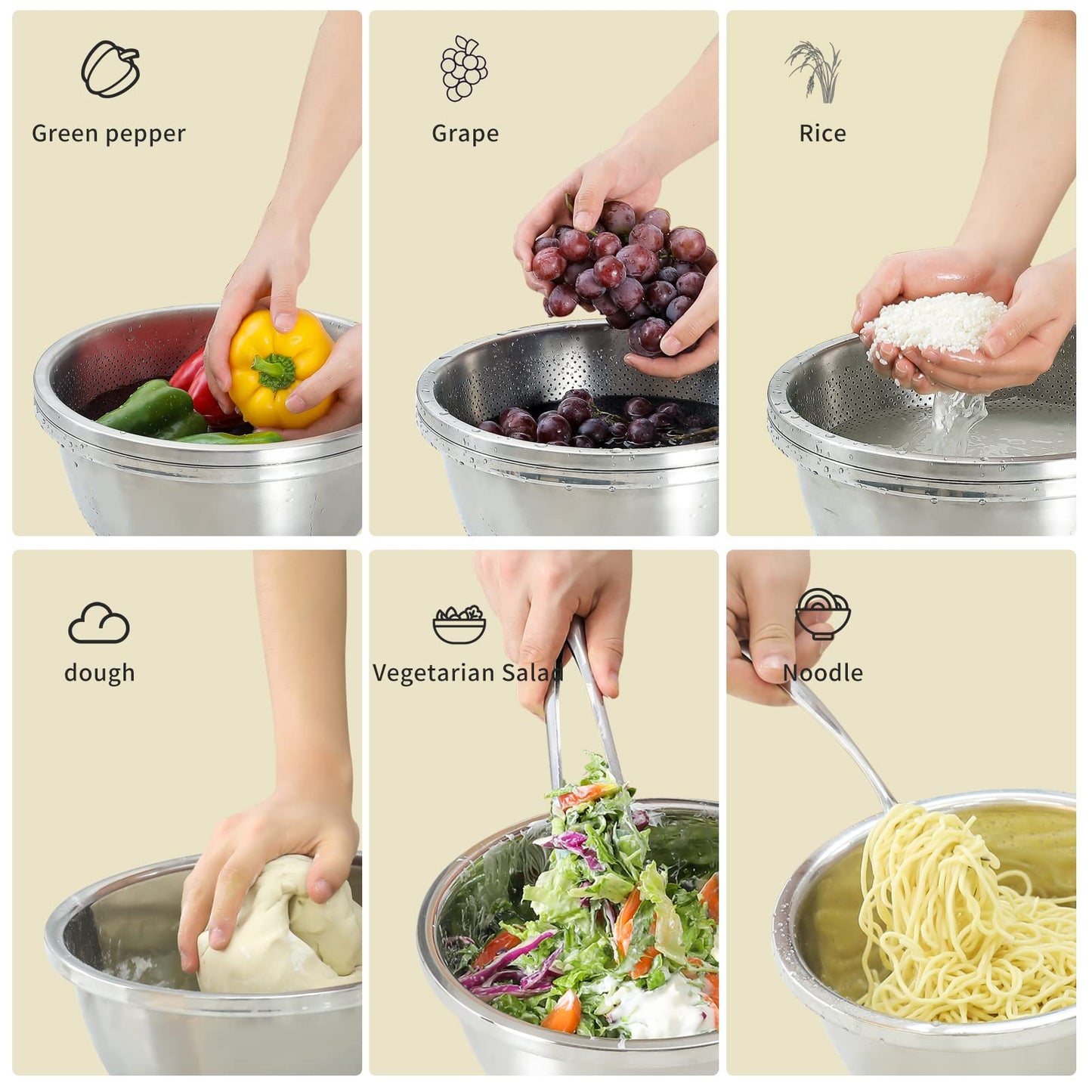 Paoli 304 Stainless Steel Fine Mesh Colander Set, 4.5QT Large Capacity Strainer with Mixing Bowl — Rinse Fruits, Veggies, Rice & Drain Pasta, Dishwasher Safe (2-Piece)
