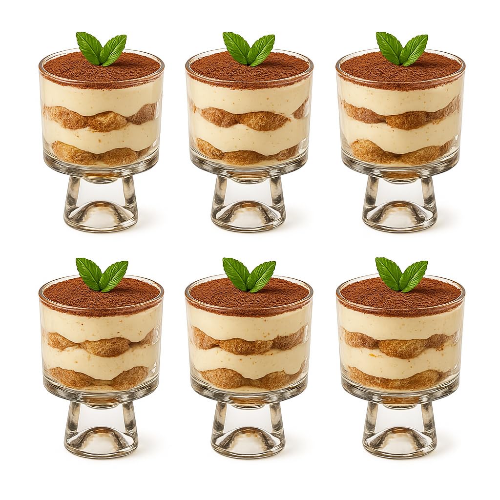 MQMCPDS 8 oz Glass Dessert Cups (Set of 6) Exquisite dessert cups for pudding, sundae, ice cream, cake, fruits, salads and cocktails - Perfect for use as trifle bowls (clear color)