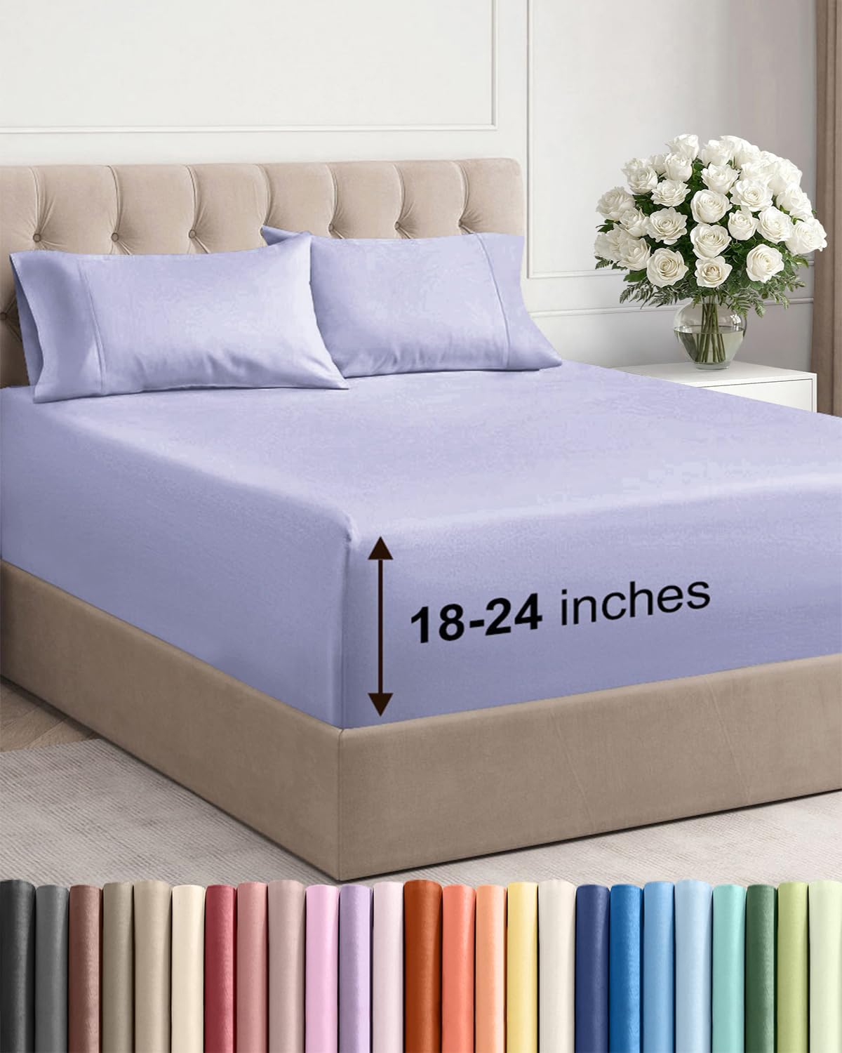 Skiennix Extra Deep Twin Sheet Set - 4 Piece Breathable Cooling Bedding - Soft Wrinkle-Free Lavender