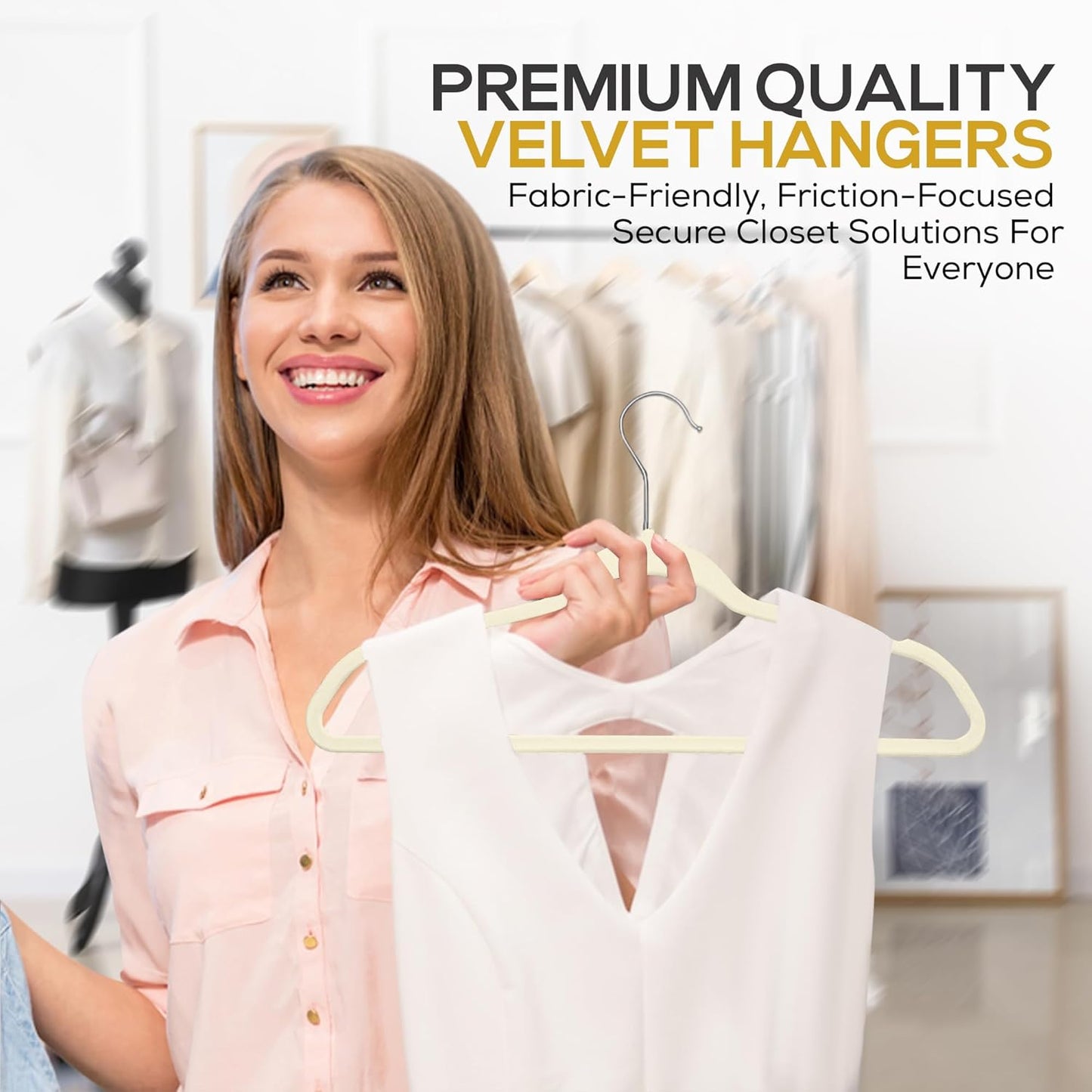 Techzoo Velvet Hangers - Ultra Thin Non-Slip Space-Saving Design | 50 Pack in Ivory, 360° Swivel Hook