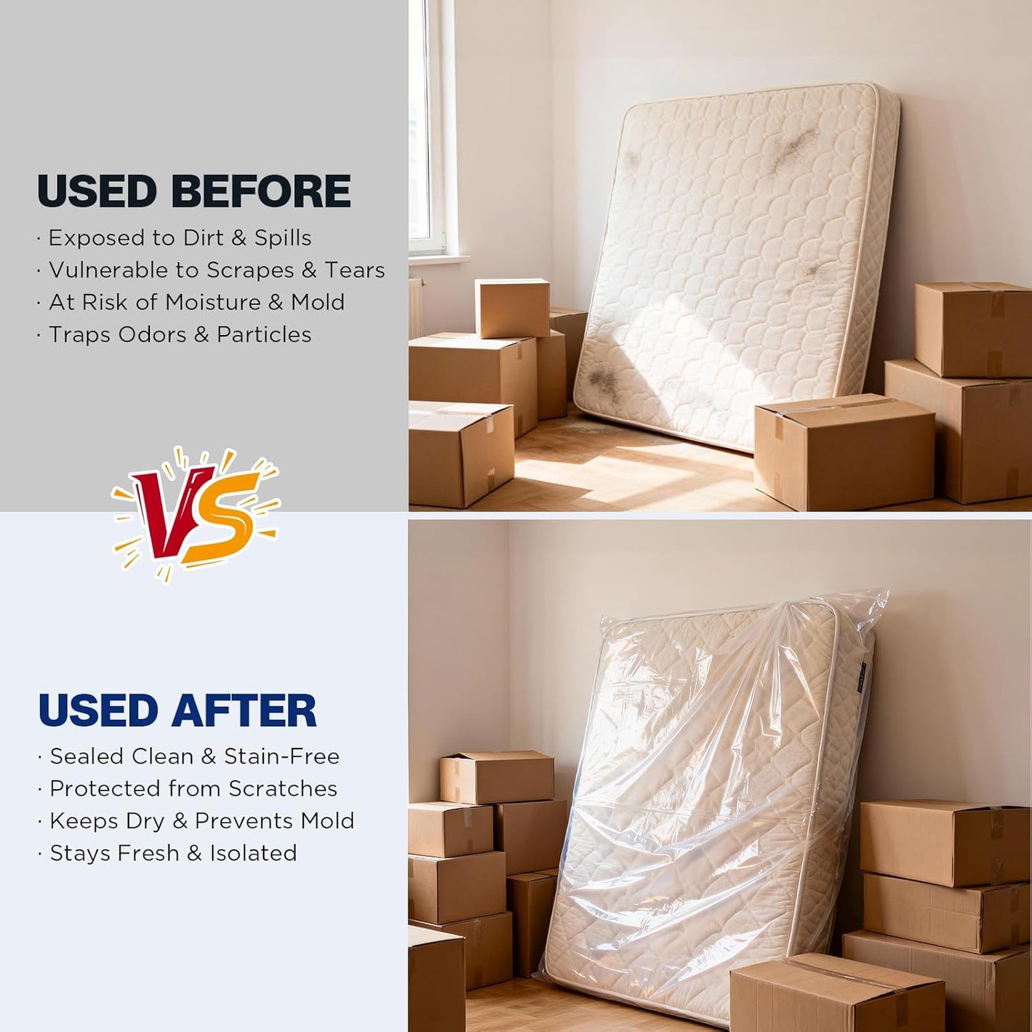 Mattress Bags - 2 Pack Heavy Duty Waterproof & Tear-Resistant Covers for King/Queen Size - 107” x 78” x 14”