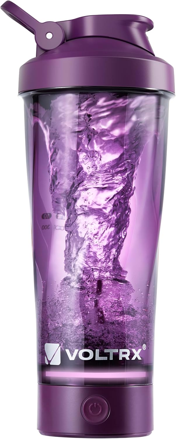 VOLTRX VortexBoost Electric Shaker Bottle - USB-C Rechargeable Protein Mixer, BPA-Free Tritan, Purple