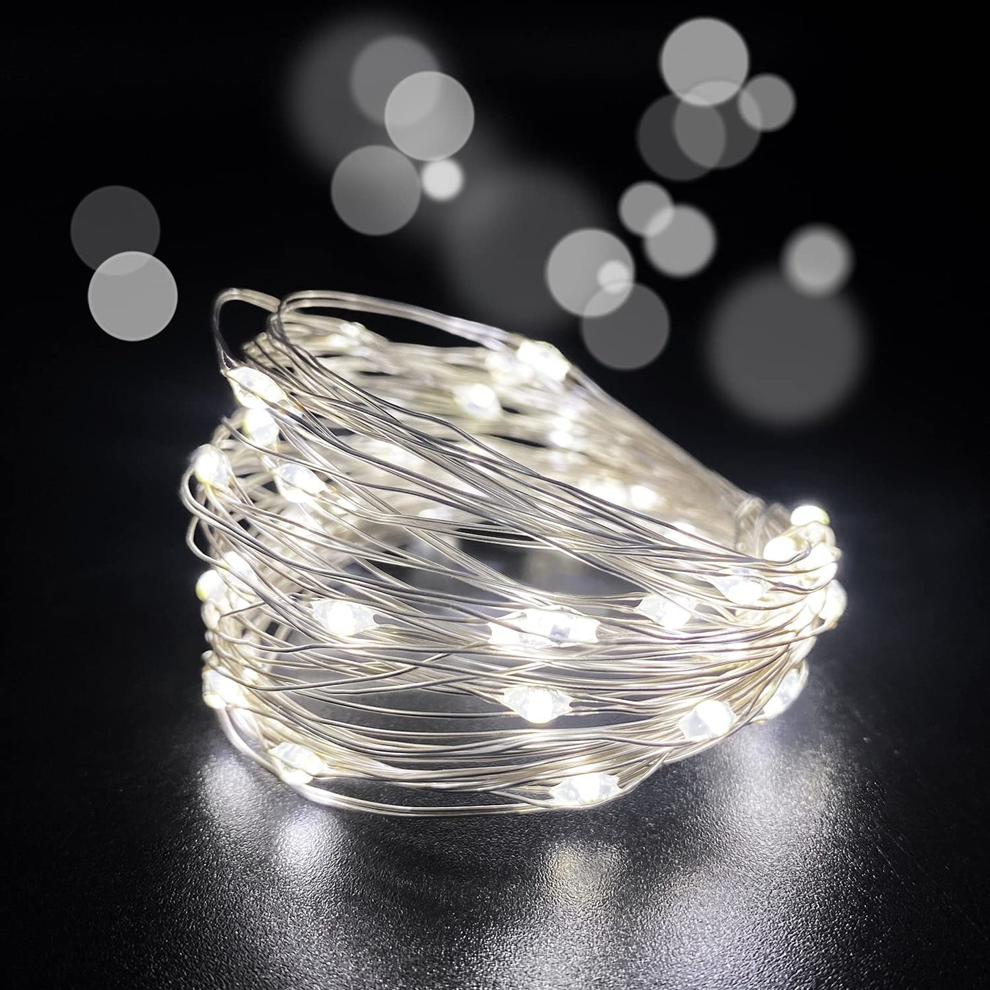 Set of 2 Battery Operated Small Lights Strand,Mini Led Fairy Lights with Timer 6 Hours on/18 Hours Off for Wedding Centerpiece Party Decoration,30 Count LED,10 Ft Silver Wire (Cold White)