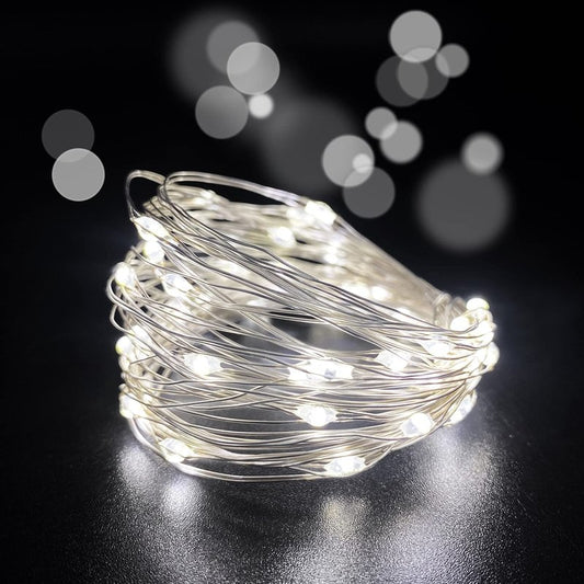 Set of 2 Battery Operated Small Lights Strand,Mini Led Fairy Lights with Timer 6 Hours on/18 Hours Off for Wedding Centerpiece Party Decoration,30 Count LED,10 Ft Silver Wire (Cold White)