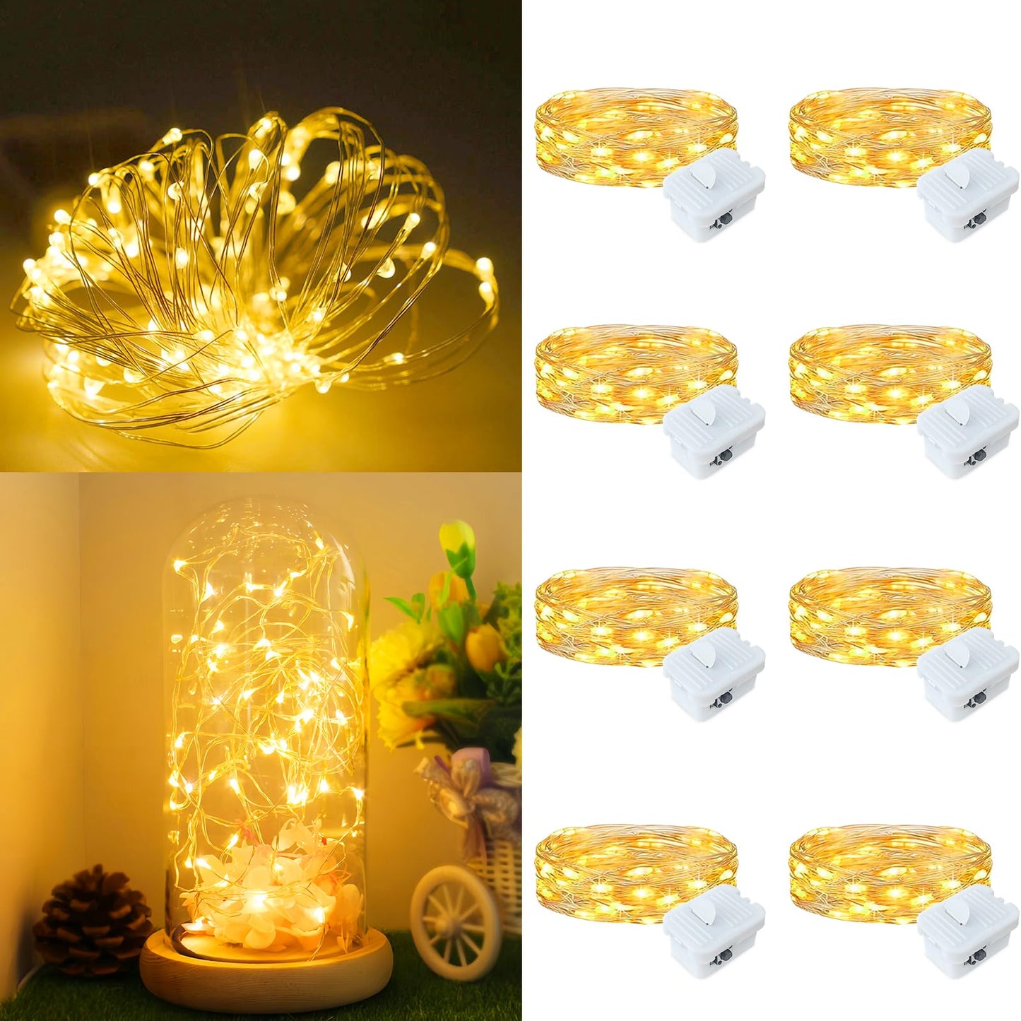 8Pack Fairy Lights Battery Operated, 7ft 20 LED 3 Modes Speed Twinkle Mini String Lights Waterproof Silver Wire Firefly Starry Lights for Mason Jars Wedding Party Christmas Decorations