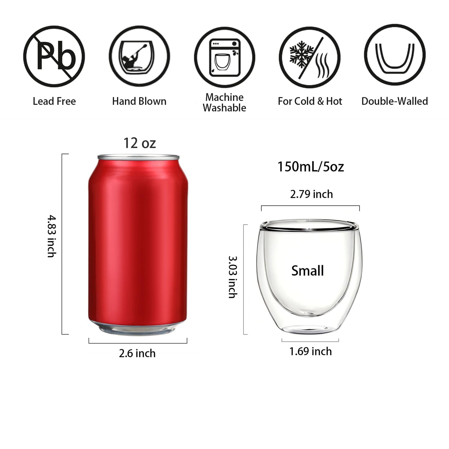 TEPLONEST Double Walled Espresso Cups, 5oz Clear Expresso Mugs, Small Insulated Espresso glasses for Coffee Machines, Set of 2