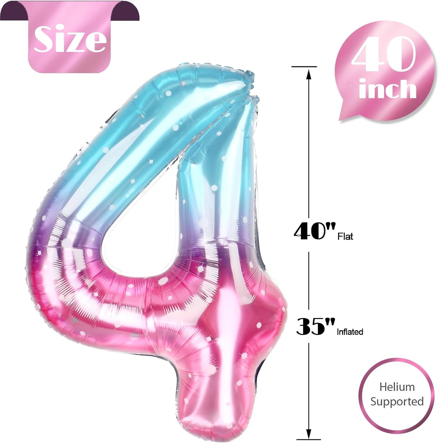 Starry Sky Number 4 Balloon - 40 Inch Large Birthday Decoration for Girls' 4th Party
