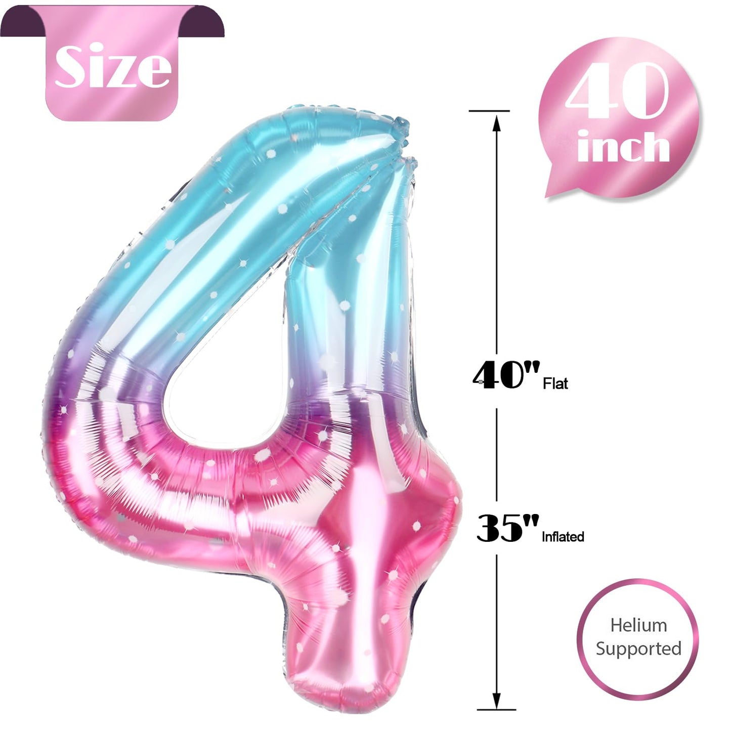 Starry Sky Number 4 Balloon 40 Inch, 4th Birthday Party Decorations for Children, Giant 4 Foil Balloon for Party Supplies