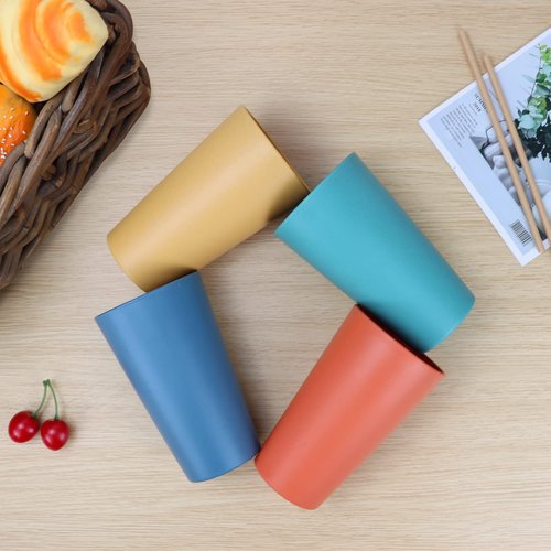 Homienly Reusable Plastic Cups - Wheat Straw Unbreakable Drinking Glasses & Water Glasses | Multi-Color Stackable Plastic Cups, Dishwasher Safe | Glassware & Cup Sets for Kitchen (20 oz 8-Pack)
