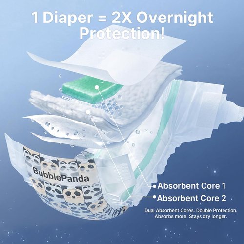 BubblePanda Overnight Diapers - Nighttime Protection with Dual Absorbent Core | Size 5, 72 Count
