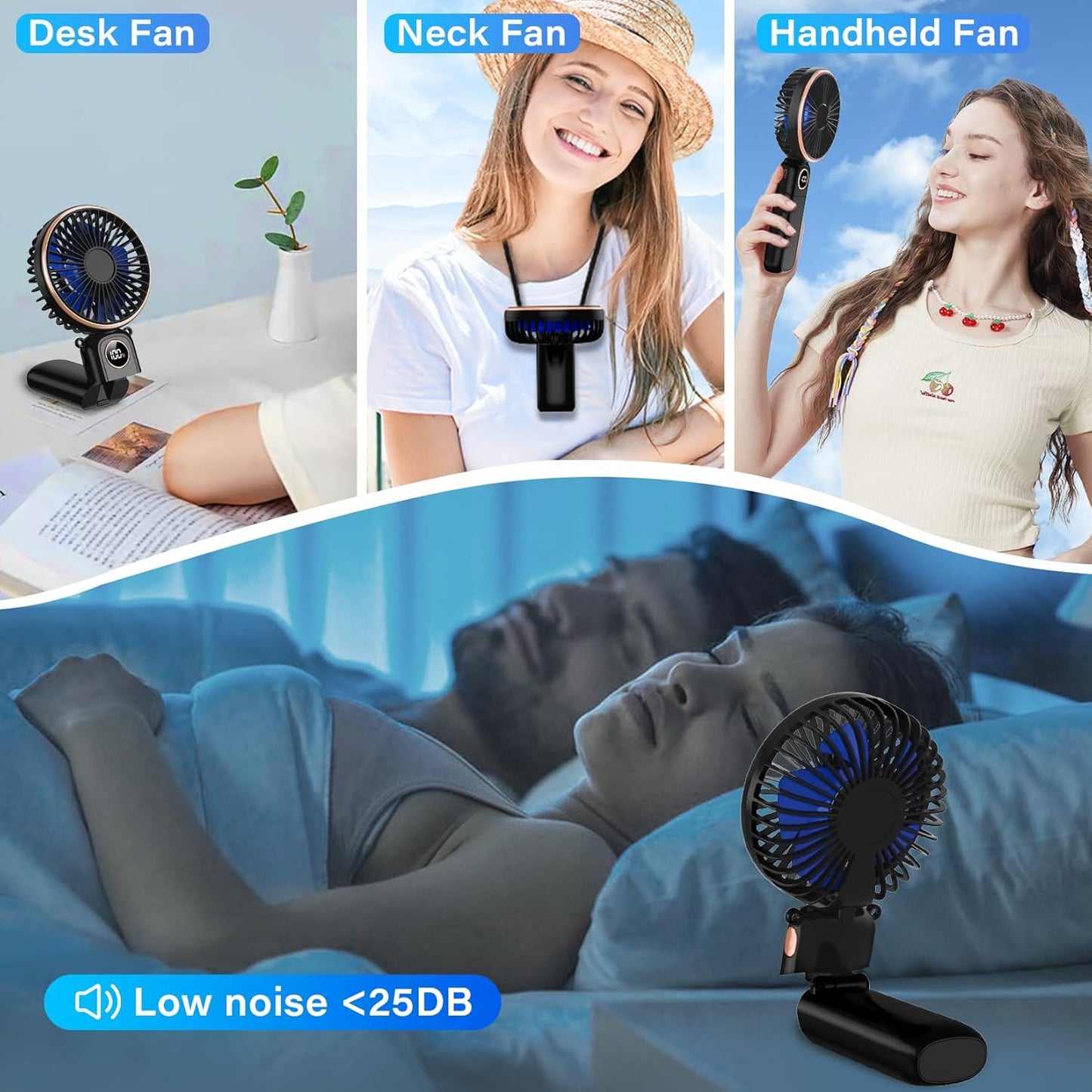 Skiennix Portable Handheld Fan - USB Rechargeable Mini Fan with 22-Hour Runtime & LED Display | 6 Speeds, Perfect for Travel & Outdoor Use