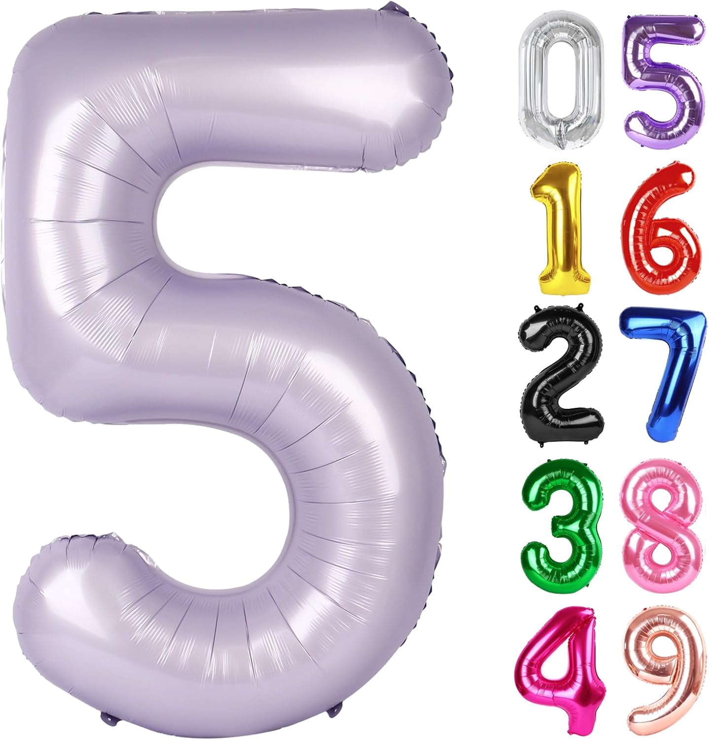 Lilac Number 5 Balloon - 40 Inch Giant Foil Balloon for 5th Birthday Party Decorations