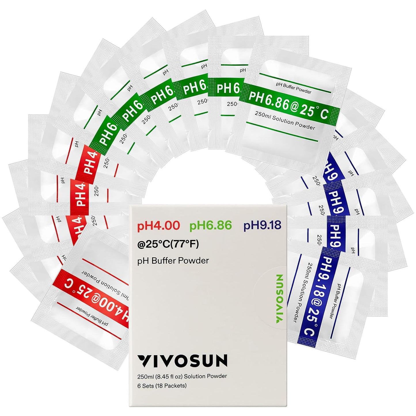 VIVOSUN pH Meter Buffer Solution Powder - 18-Pack for Accurate pH Calibration | pH 6.86/4.00/9.18