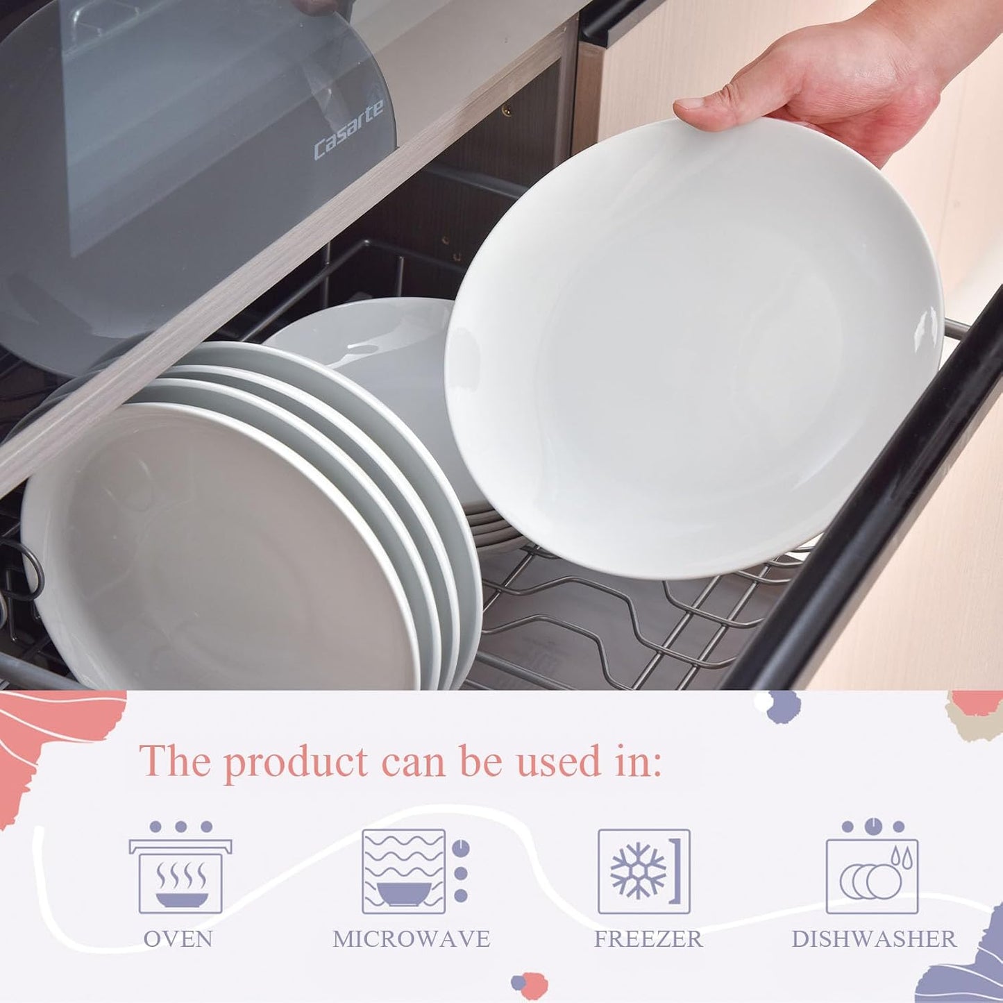 Miicol Ceramic Dinner Plates - Set of 4 Large 10.5-Inch White Porcelain Dishes | Microwave & Dishwasher Safe