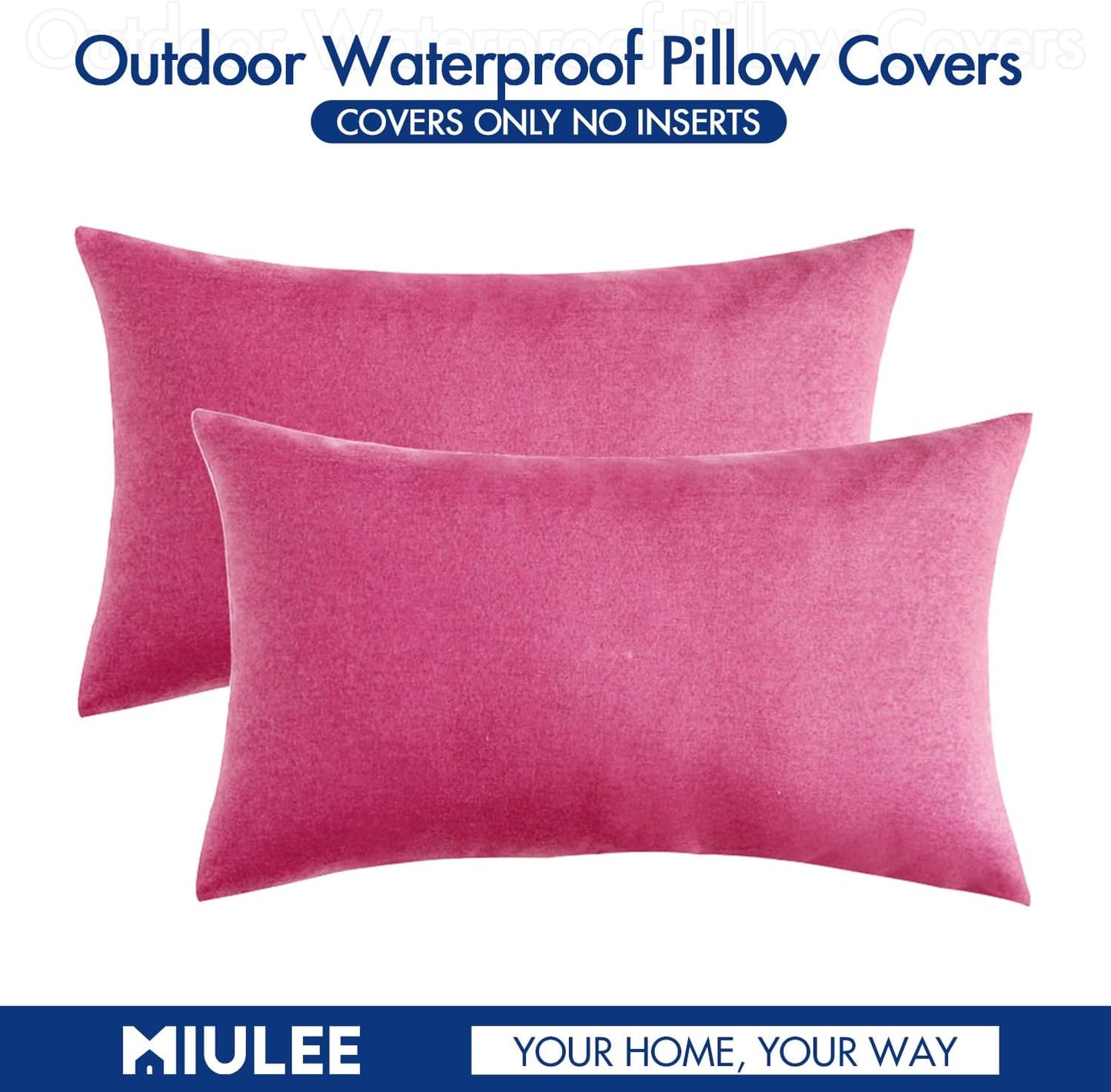 MIULEE Decorative Outdoor Throw Pillow Covers - Waterproof Faux Linen Cushion Cases | 20x12 Inch Hot Pink (Pack of 2)