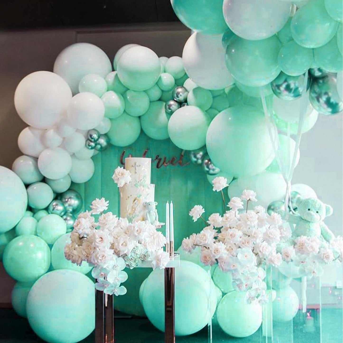 PartyWoo Mint Balloons - 100 Pcs Pastel Teal in Various Sizes for Stunning Balloon Garlands | Mint-Q03