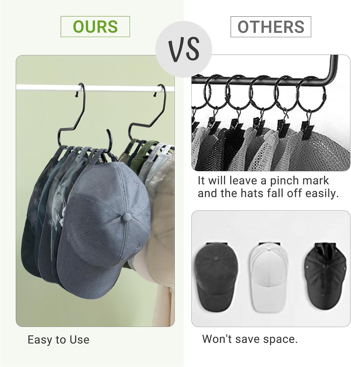 Mkono Hat Organizer - Metal Baseball Cap Rack for Closet | Holds 20 Caps, Set of 2, Black