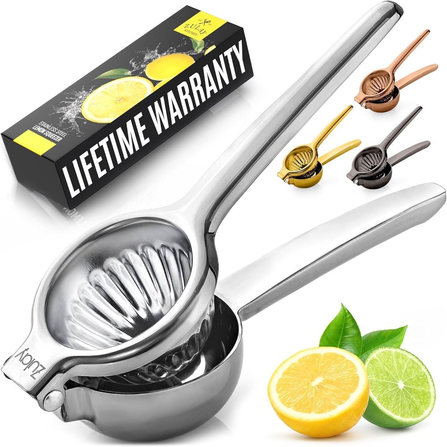 Zulay Kitchen Stainless Steel Lemon Squeezer - Heavy Duty Manual Citrus Press Juicer | Large Size