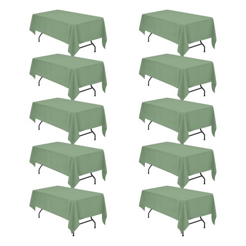 BRILLMAX 10 Pack Sage Green Tablecloths 60 x 102 Inch for 6ft Rectangle Tables - 150 GSM Polyester Fabric, 15" Standard Drop, Water, Stain & Wrinkle Resistant Cloth Cover for Wedding Dining Buffet