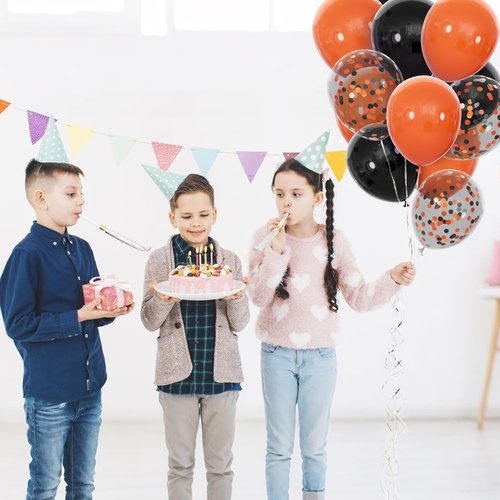 68Pcs Black and Orange Balloon Set - 12 Inch Latex Balloons with Confetti Ribbons for Halloween & Graduation Decor