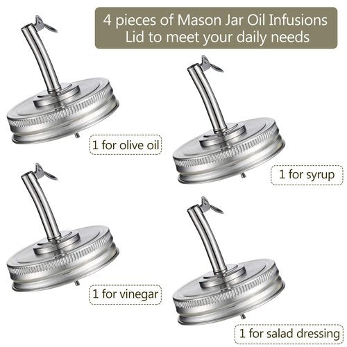 Blulu 4 Pieces Mason Jar Spout Lids for 2.75" Regular Mouth Mason Jar, Pour Oil Spout Lid with Caps