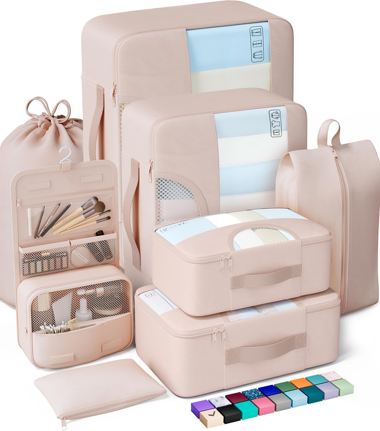 Veken Packing Cubes Set - Travel Organizer Bags for Beach Vacations | Includes Hanging Toiletry Bag