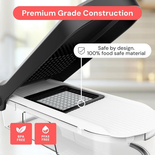 Fullstar Mandoline Slicer - 6-in-1 Vegetable Chopper & Cutter with Container | Kitchen Essential in White/Black