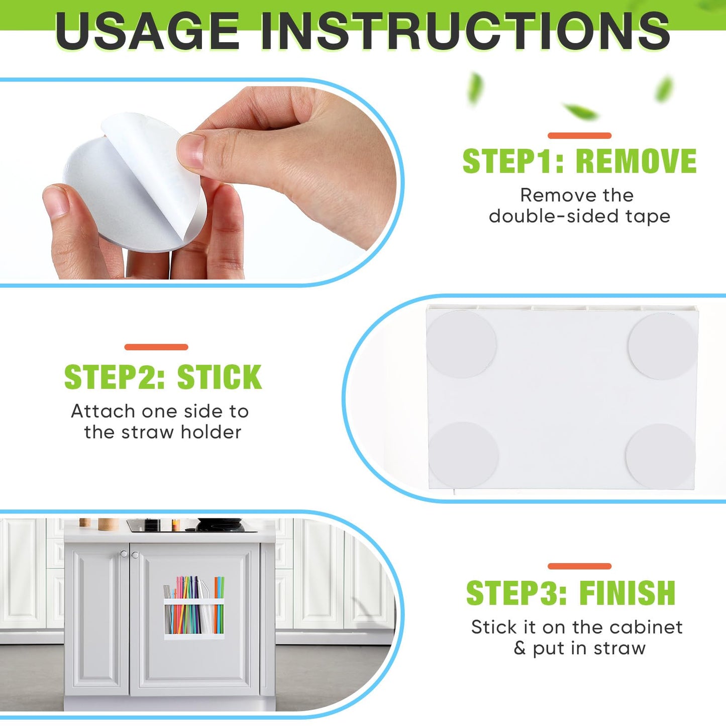 Qinyoung Acrylic Straw Holder for Cabinet Door with Double Sided Adhesive Tape Reusable Straw Organizer Tumbler Storage Kitchen Accessories Container for Counter Cupboard(Classic,Large,White)