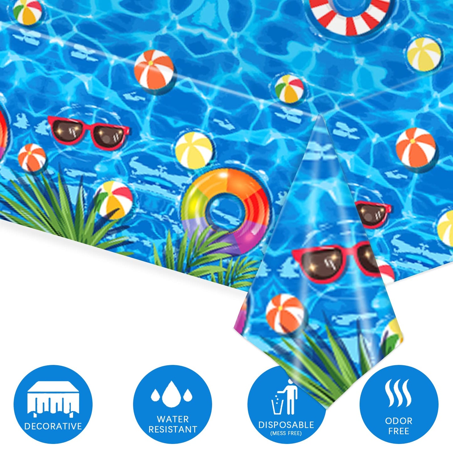 Kesfey 3 Packs Pool Party Tablecloths 51 x 87 Inch Waterproof Plastic Beach Tablecloth Water Print Hawaiian Party Table Cover with Sea Wave Backdrop for Swimming Pool Party Beach Birthday Decoration