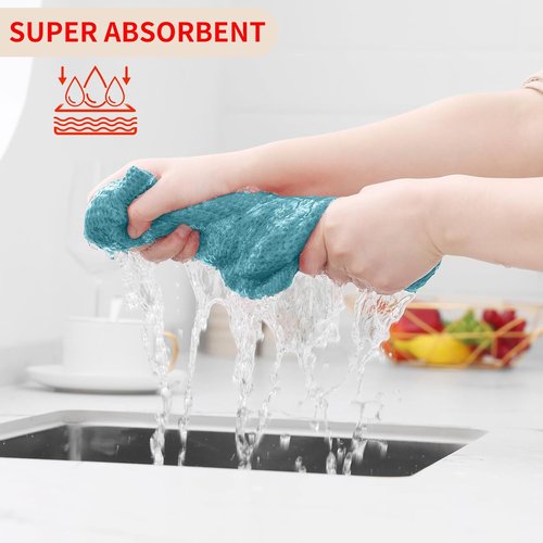Homaxy Kitchen Dish Cloths - Ultra Soft 100% Cotton Waffle Weave, Quick Drying, 12 x 12 Inches, 6-Pack, Lake Blue