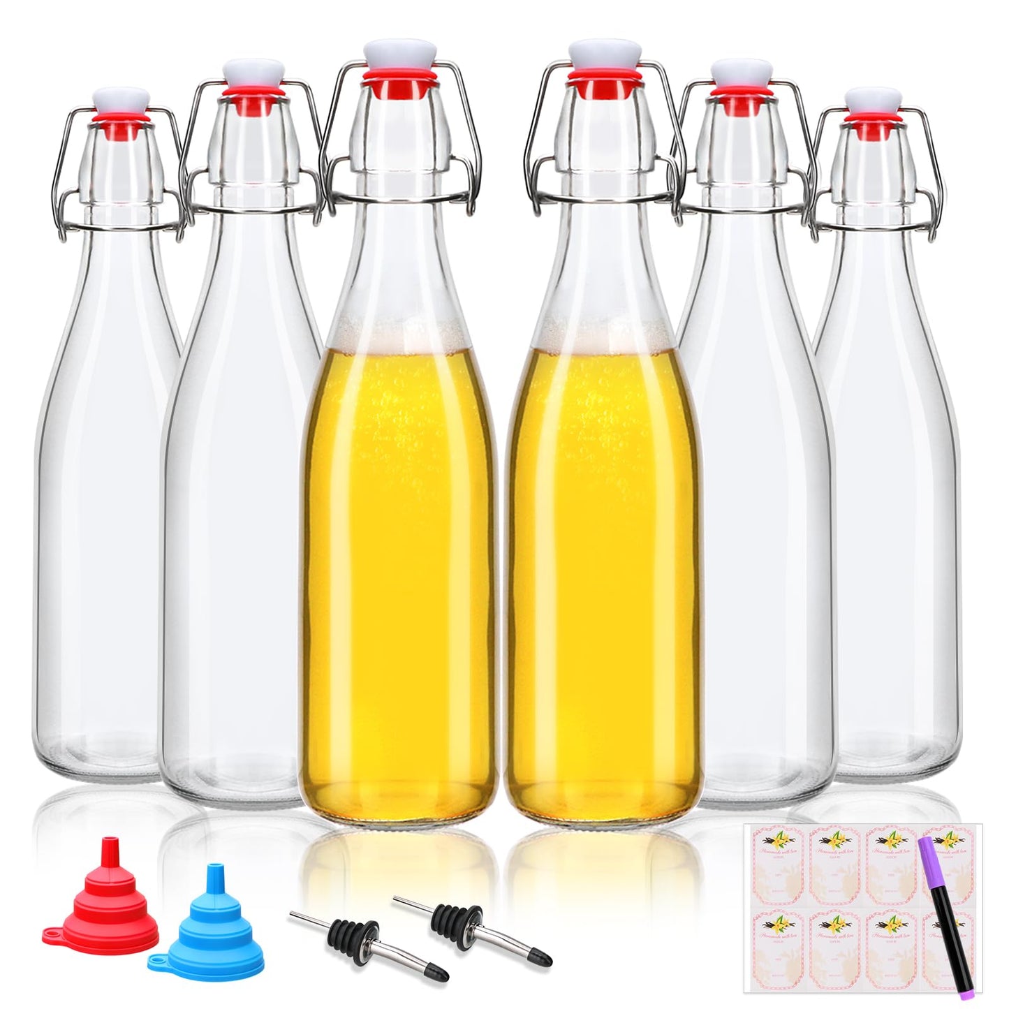 16Oz 6 Pack Swing Top Glass Bottle with Lids,Flip Top Glass Bottle for Fermentation, Beer,Kombucha, Mead, Wine,Vinegar