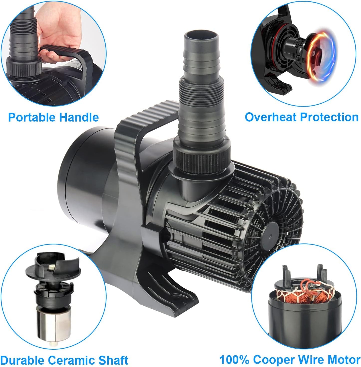 OYO WATER Submersible Pond Pump - 6900 GPH, 320W, 32.8FT Cord for Quiet Waterfalls & Fountains