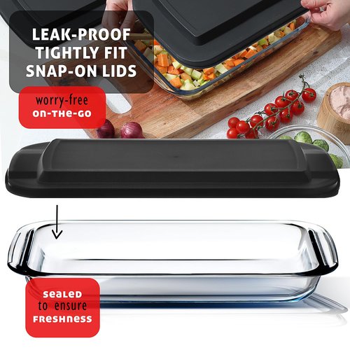 EATEX 8-Piece Deep Glass Casserole Dishes for Oven with Plastic Lids, Glass Baking Dishes for Oven, Rectangular Bakeware for Lasagna, Cooking, Leftovers, Kitchen, Freezer to Oven Dishwasher Safe