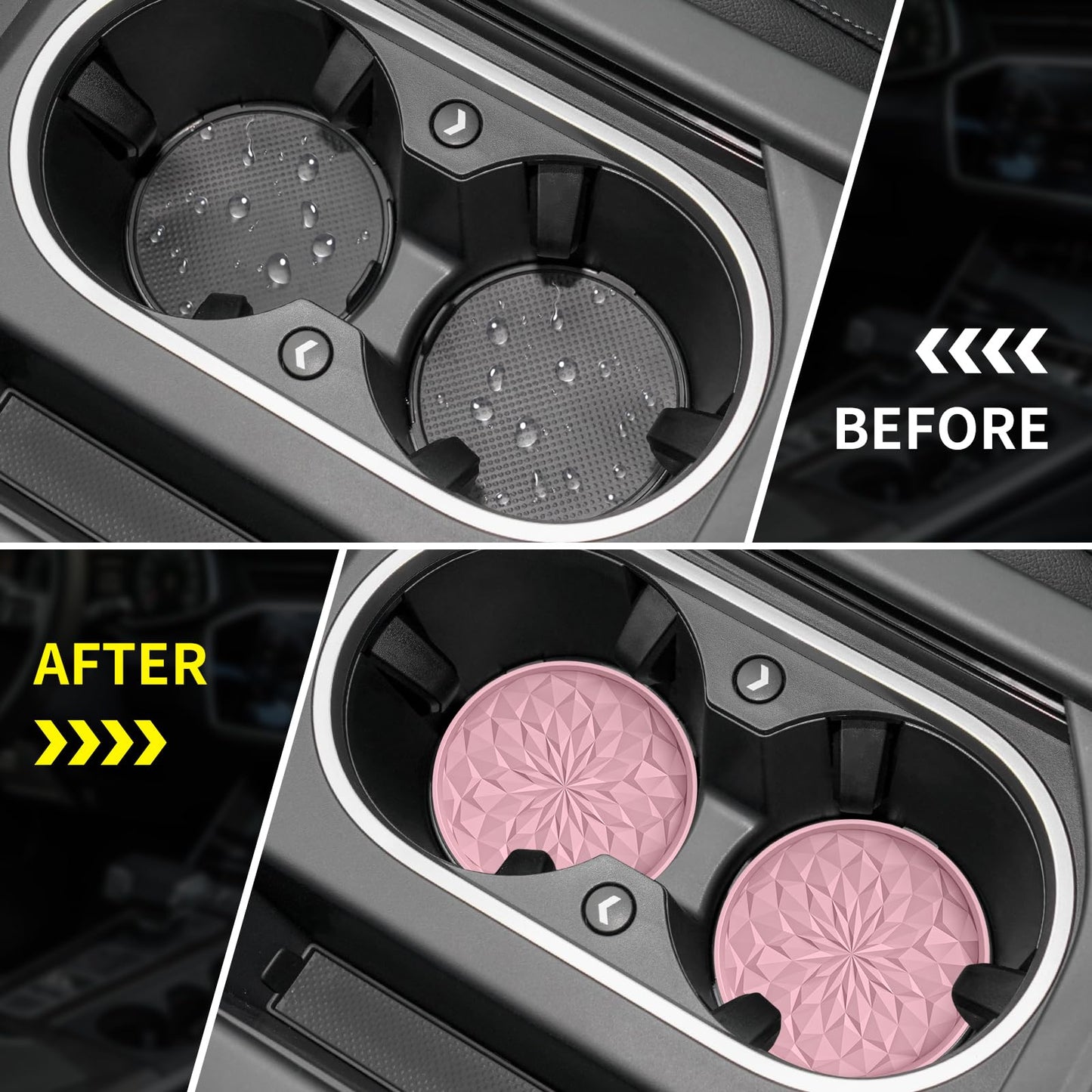 ME.FAN Car Coasters for Cup Holders [4 Pack] - 2.75In Silicone Auto Mug Mats - Universal Non-Slip Recessed Car Interior AccessoriesDusty Rose